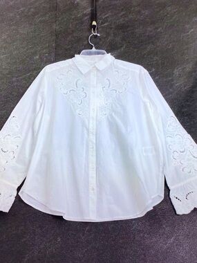 Sezane White Eyelet Embroidered Button-Up Blouse